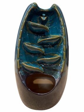 7.5” Blue 5 Leaf Ceramic Backflow Incense Burner NEW
